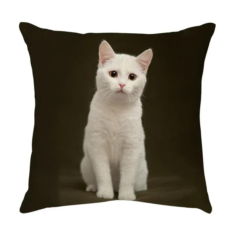 45x45cm Cute Pet Cat Face Decorative Animal Cushion Cover for Sofa Vintage Home Couch Linen Pillows Case