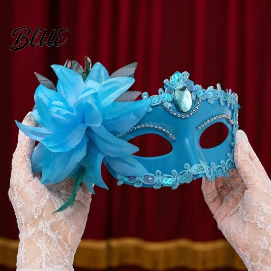 Venetian Style Mask Half Face Masquerade for Women Mesh Flower Rhinestone Mask Costumes Accessory Halloween Carnival Prom Ball Party