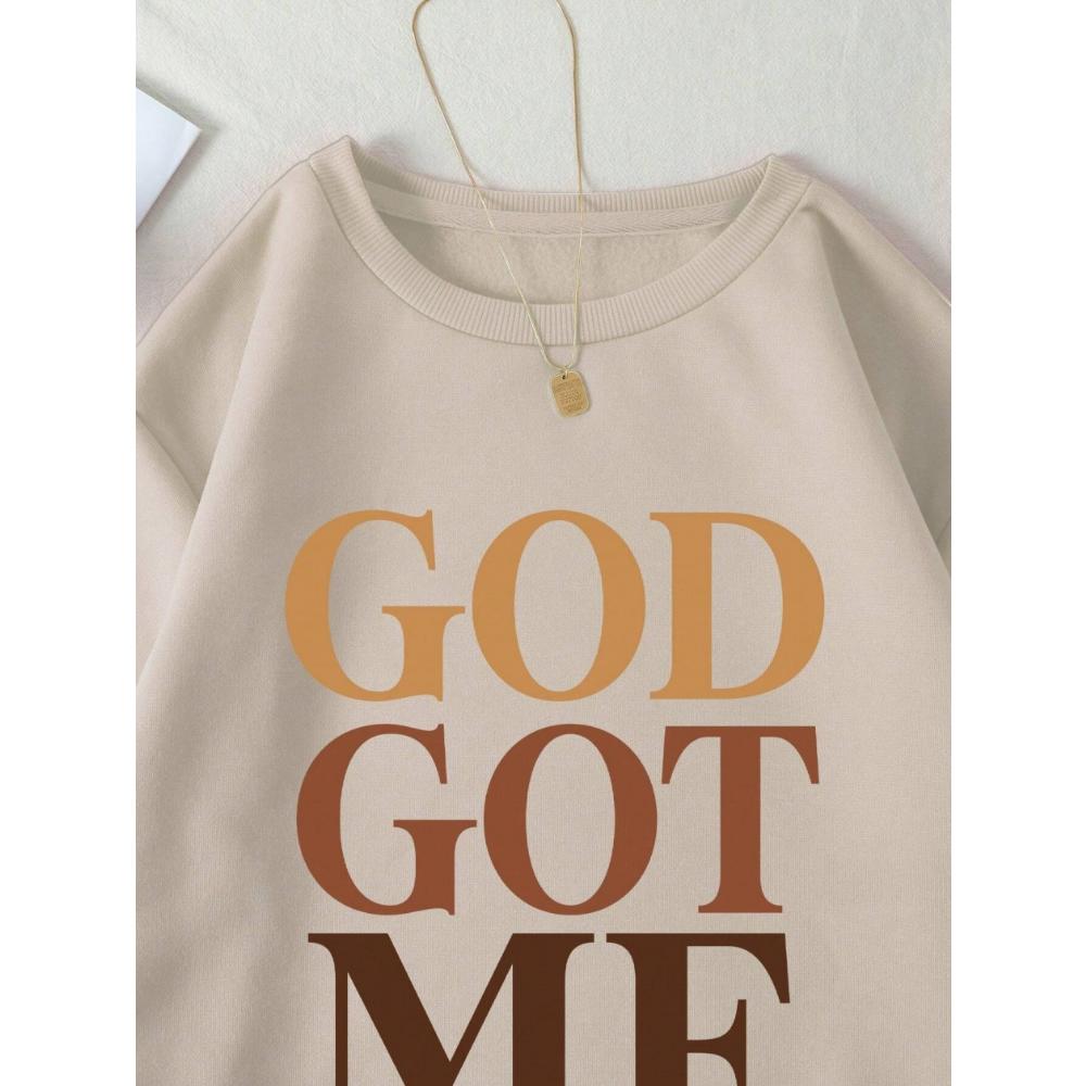 Весенний повседневный женский пуловер с надписью «God Got Me» — фото 2