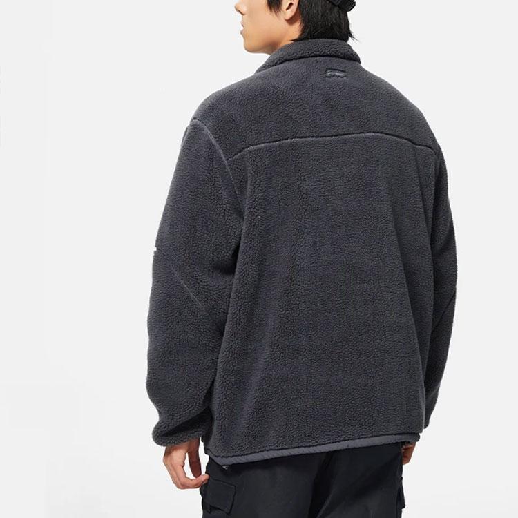 Li-Ning Sports Fashion Series Plus Velvet Warm Solid Color Half-Button Stand Collar Long Sleeve Jacket Unisex Jacket Haze-Gray AAES939-4