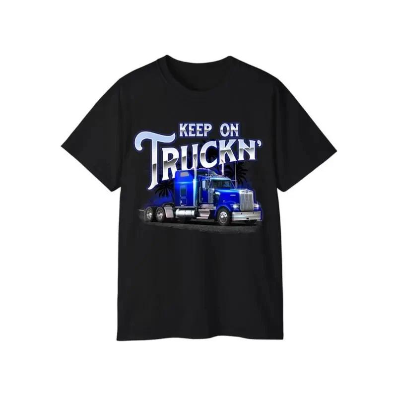 Keep On Truckin’ T-Shirt, Blue Freightliner Semi Rig with Palm Tree Graphic, Cla XXXL