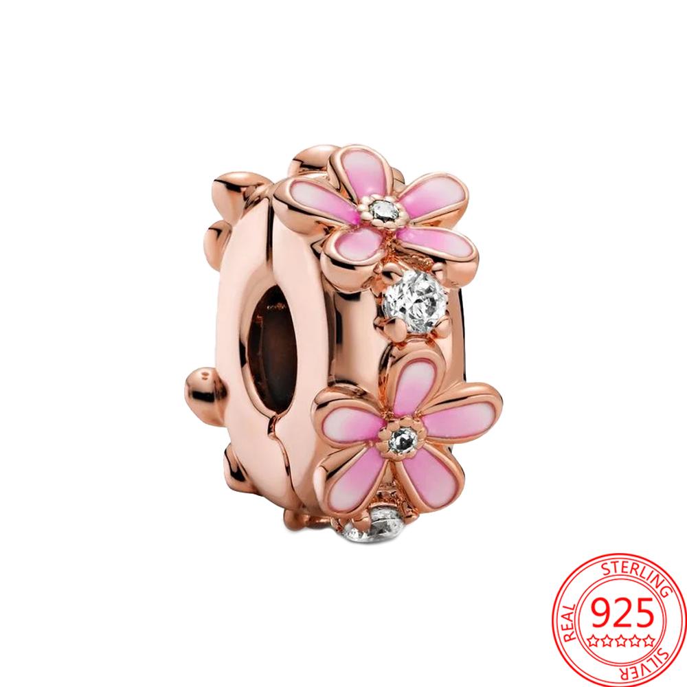 Classic 925 Silver Rose Gold Heart&Ball&Lucky Bead Charm Fit Bracelet DIY Jewelry