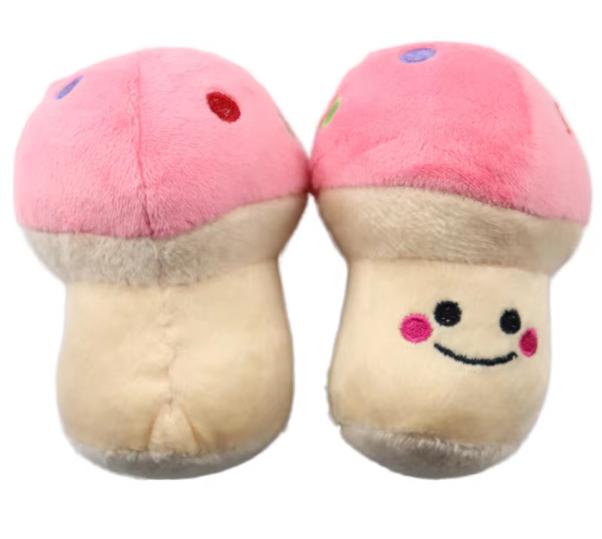 Unisex Eco-Friendly Cotton Dog Cat 10cm Squeaky Mushroom Molars Bite-Resistant Plush Sound Chew Toys Anxiety Relief Teeth розовый