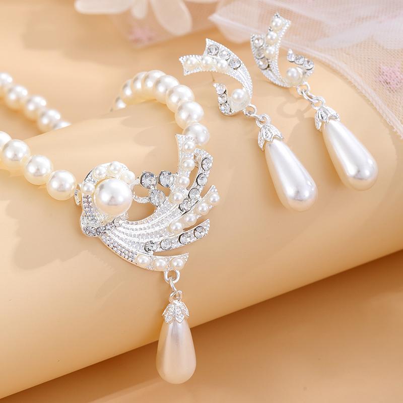 Pearl Necklace Earrings Set For Girls All  Novel Alloy Gold And Silver Two-Piece Set