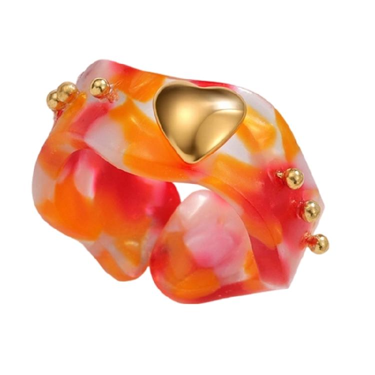 

Amber Tone Geometric Resin Ring Versatile Stylish Accessory Office to Evening Resin Ring For Daily Occasions Gift Box