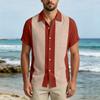 Men Short Sleeve Casual Button Down Shirt Relaxed Fit Lightweight Fabric Vertical Stripe Pattern Lapel Collar Pocket Design