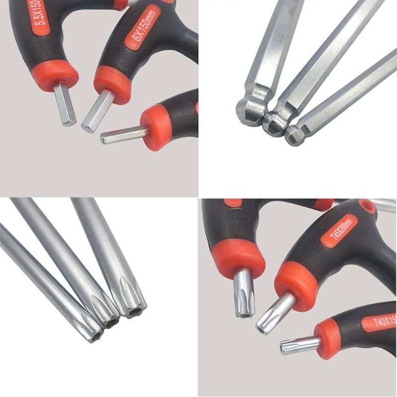 Extended Plastic Handle T Handle Hex Key and Star Wrench Set in Metal for Automotive Repair Tool