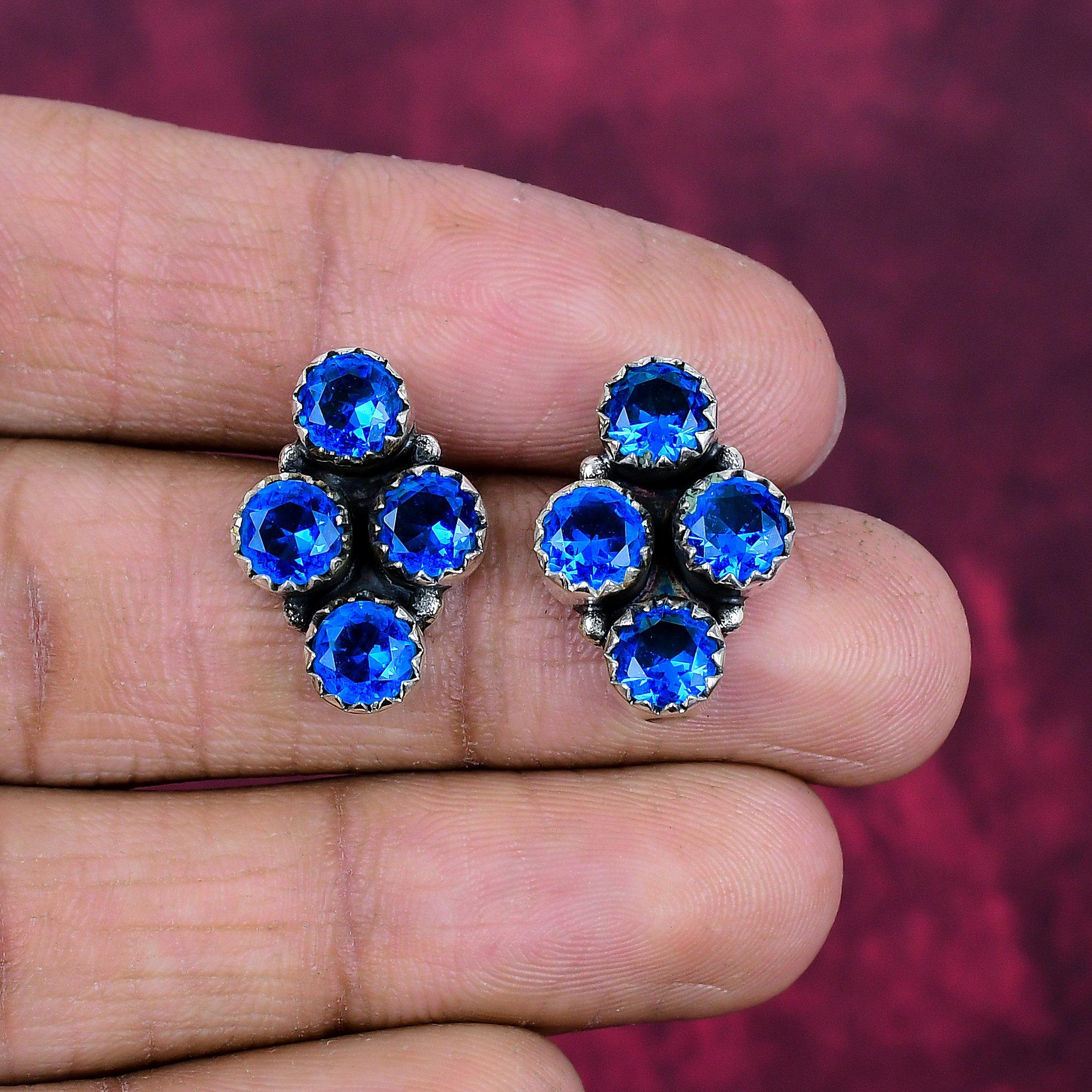 

Прикраси з блакитного топазу, Сережки зі стерлінгового срібла 925 проби, Ручна робота, Прикраси з дорогоцінним камінням для жінок 0.78 Inches