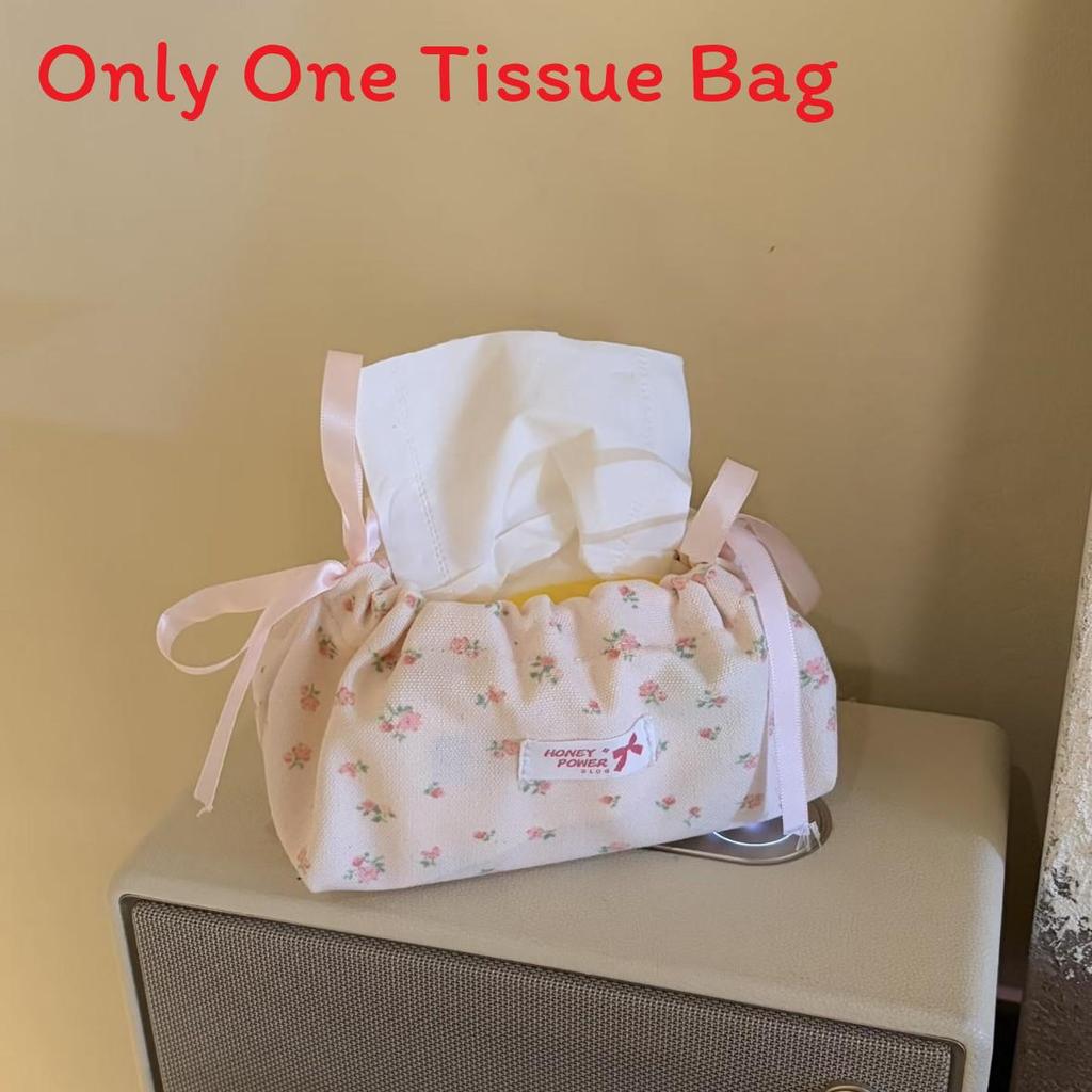 Style Floral Cloth Tissue Box Cover With Drawstring Organizer For Car And Home Decor
