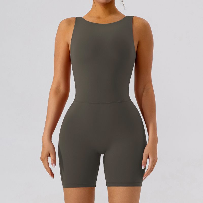Fashion Nude Feel Hollow-out Beauty Back Yoga Jumpsuit Tight Sports Fitness Hip Lifting Jumpsuit Yoga Shorts Women