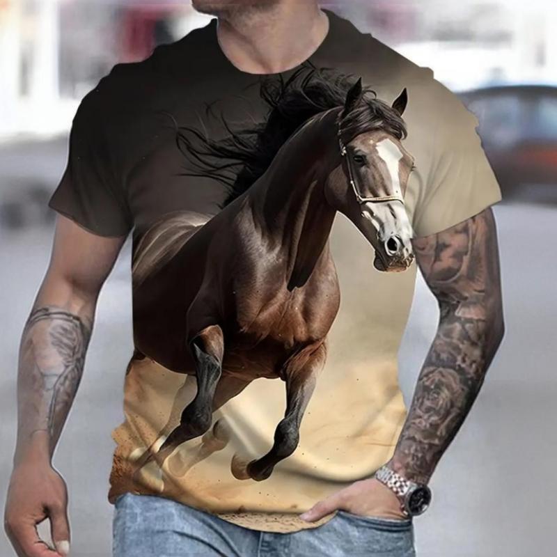 Summer Fashion Men's T-shirt Animal Horse Pattern 3D Print Casual Loose Outdoor Boy Short Sleeve Tees Top Pullover