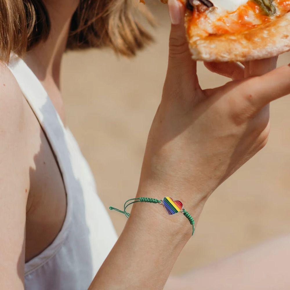 

6pcs Bohemian Style Rainbow Bracelet Handmade Braided Love Heart Woven Bracelet Gift