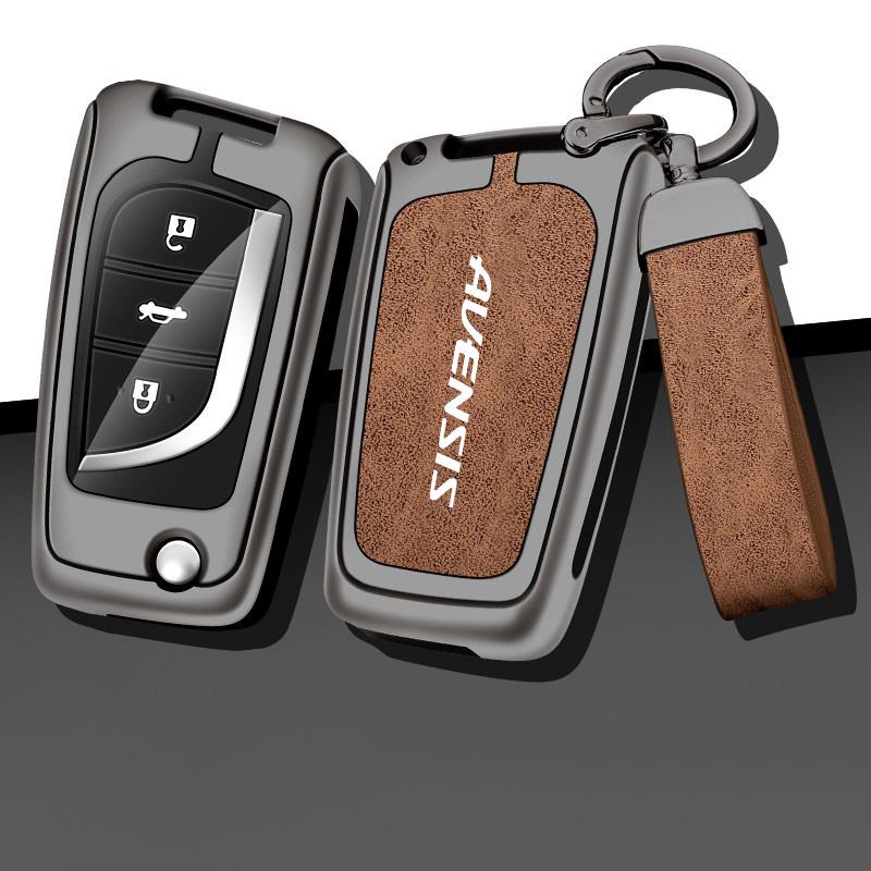 Zinc Alloy Leather Car Remote Key Case Cover Shell Holder Full Protection Auto Accessories Keychain For Toyota Avensis T25 T27