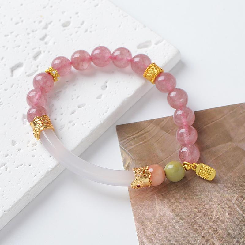 Natural Strawberry Crystal Exquisite Bracelet Bangles Women Fashion Jewelry accessories Gift