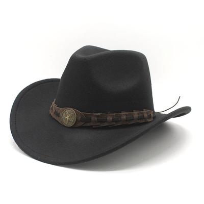 Cappello a cilindro in lana tibetana, tesa arrotolata, cappello da cowboy occidentale, bordo arrotolato, cappello in feltro, cappello da cowboy occidentale europeo e americano