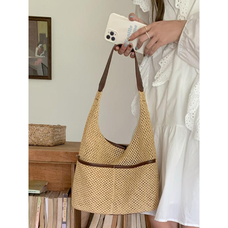Fransız Hasır Örgü Çanta Kadın Edebi Toplum İş Seyahat Çantası Yeni Yaz Taze Örgü Tote Çanta
