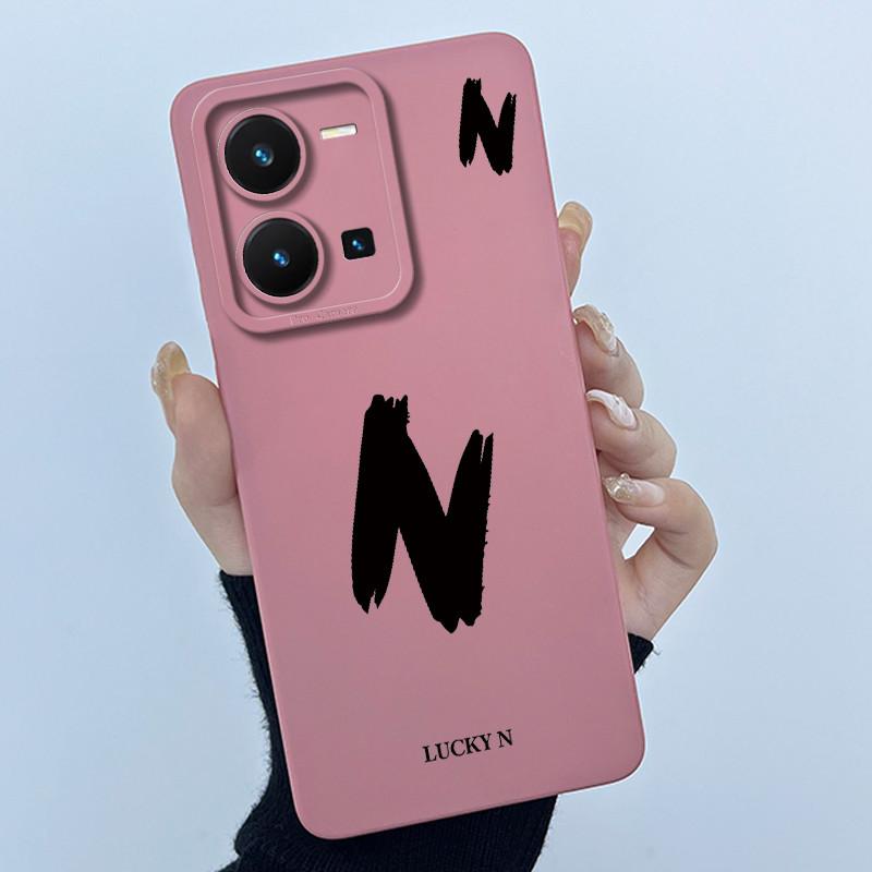 For Vivo Y35 Case Cute Initial Letters Soft Liquid Silicone Back Cover For Vivo Y 35 4G Funda Anti Drop Phone Protector Coque