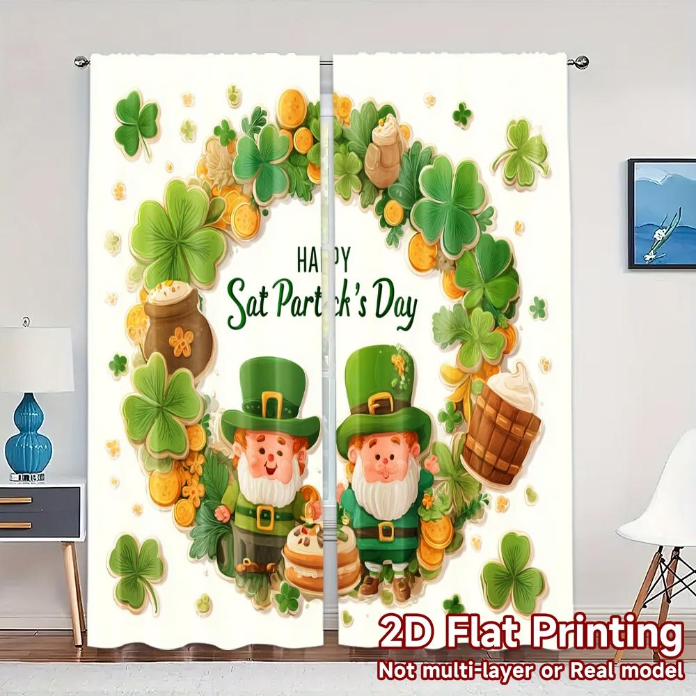 

Flat Printing Curtains Without Rod Stpatricksvibes Print Polyester Gifts Ldeal Curtain Set Of 2 Modern Made Washable W100*H70(CM)-Grommet top&1PCS