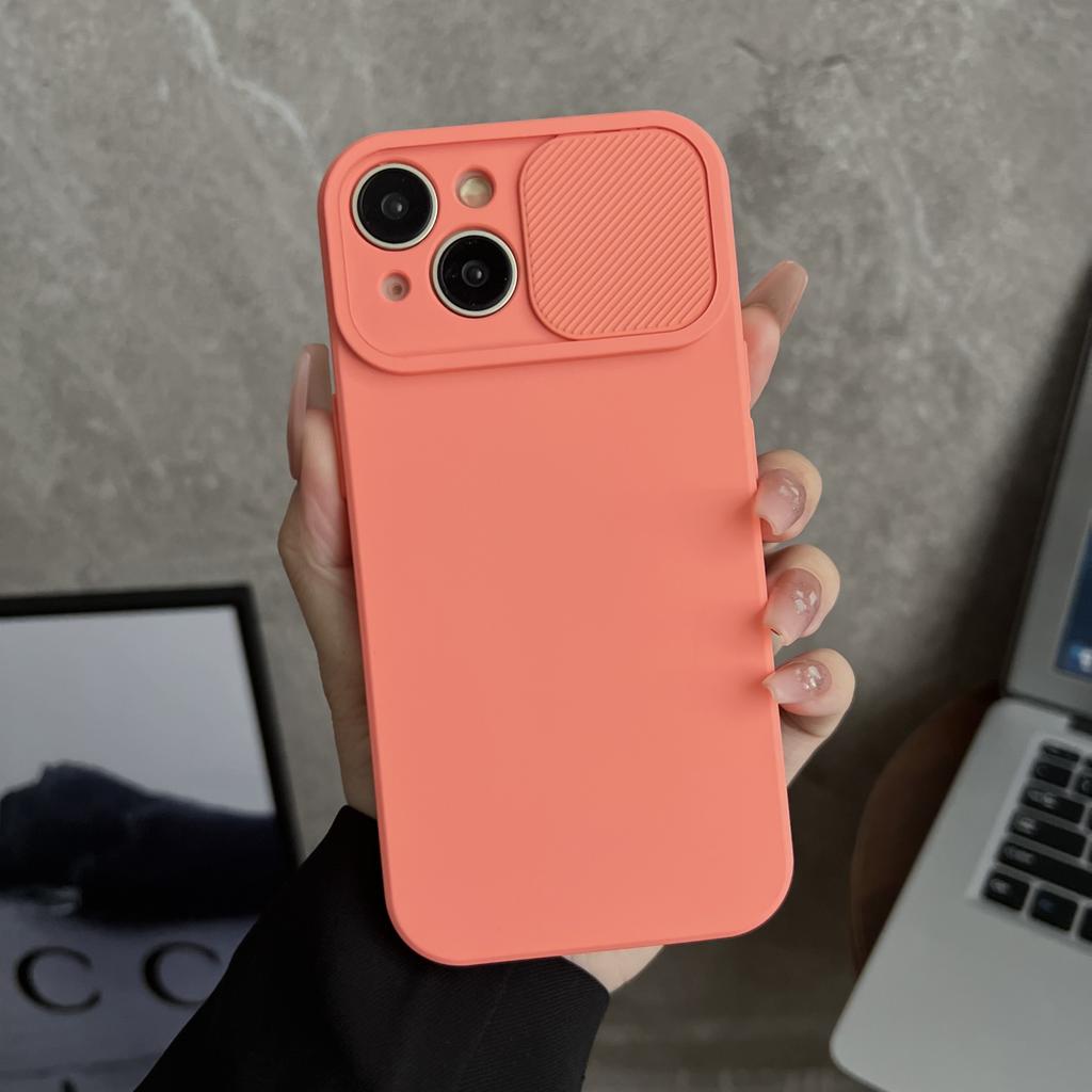 For Iphone 15 Pro Max Slide Camera Lens Protection Case For Iphone 16E 15 12 13 16 Plus XR XS Candy Color Liquid Silicone Cover