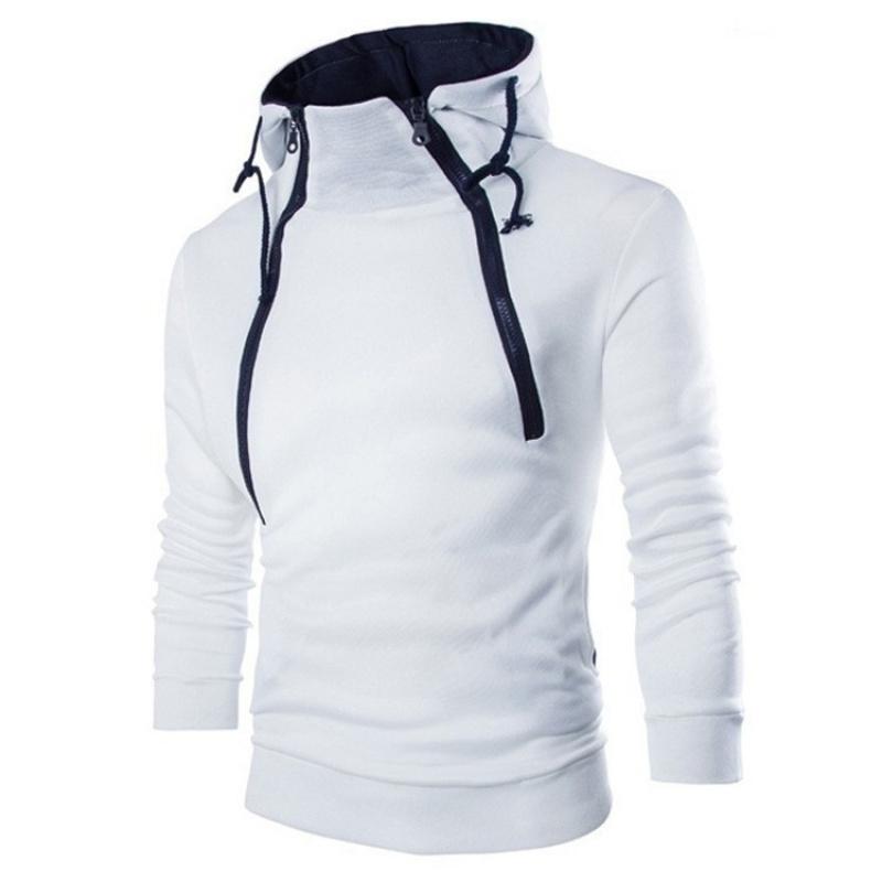 

New Spring And Autumn Men S Fashion Double Zipper Color-Block Hooded Fleece Sweatshirt S белый