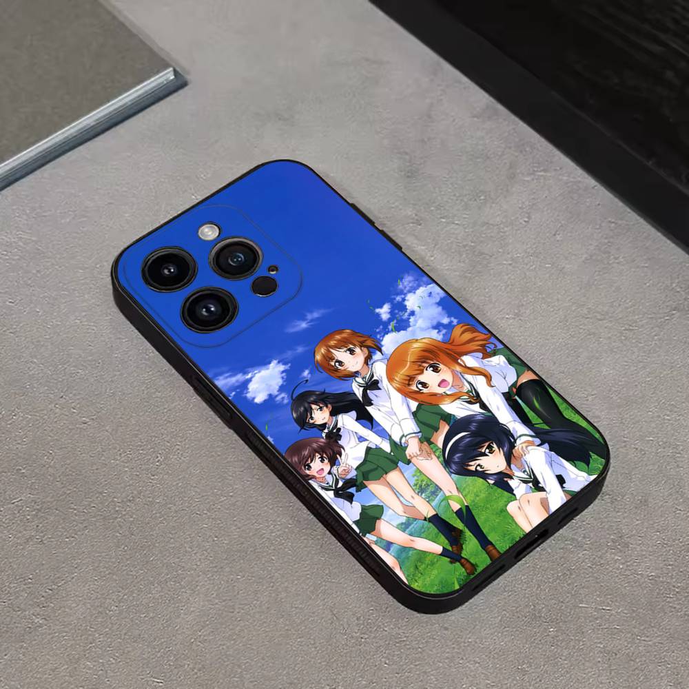 GIRLS and PANZER Anime Phone Case For iPhone 16,15,14,13,12,11 Plus,Pro Max,XS,X,XR,SE,Mini,8,7,Soft Silicone Black Cover