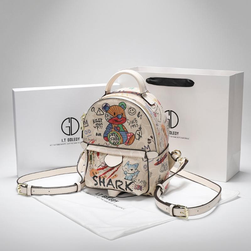 Hvauen Cute Graffiti Bear Backpack Women's New Large-capacity Fashion Casual Women's Bag