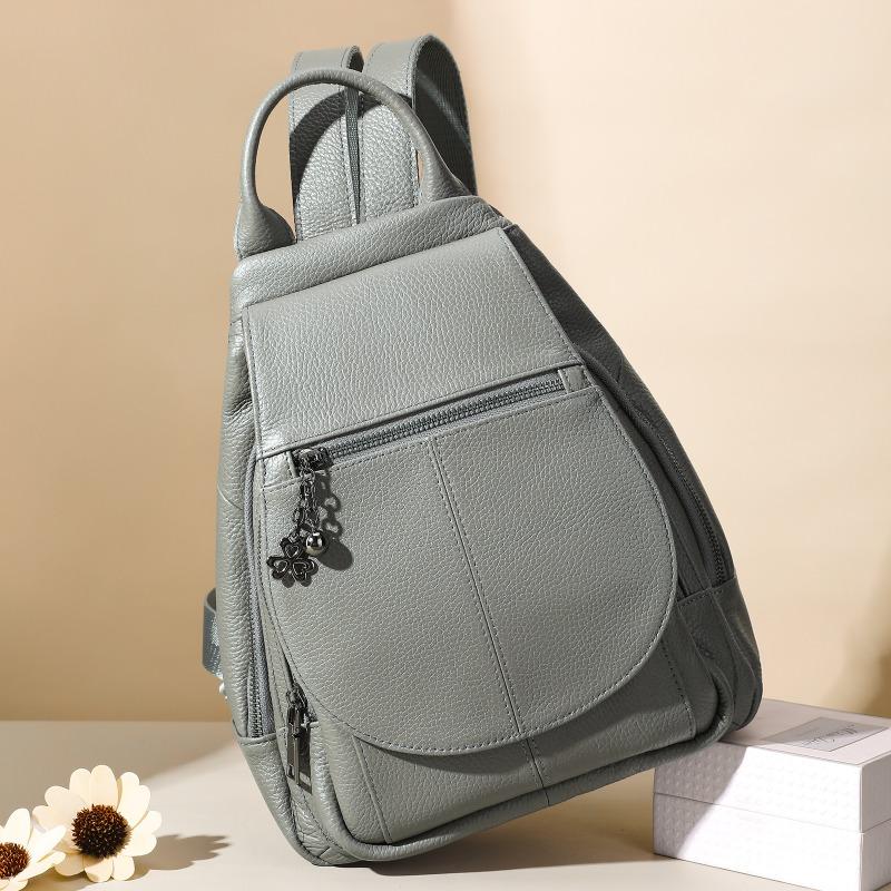 

Женский рюкзак из натуральной кожи, универсальный для поездок на работу, повседневная сумка через плечо с клапаном One Size серый