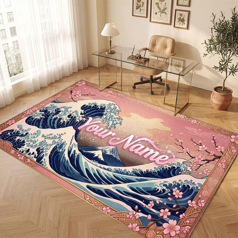 Floral Garden Theme Crystal Velvet Floor Rug Personalized Custom Name Text Warm Carpet Home Decoration