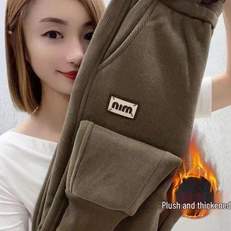 Damen Hochtaillierte Lammwoll-Plüsch-Sweathose - Warm, Figurbetont, Vielseitig und Verdickt Lässige Karottenhose für den Winter