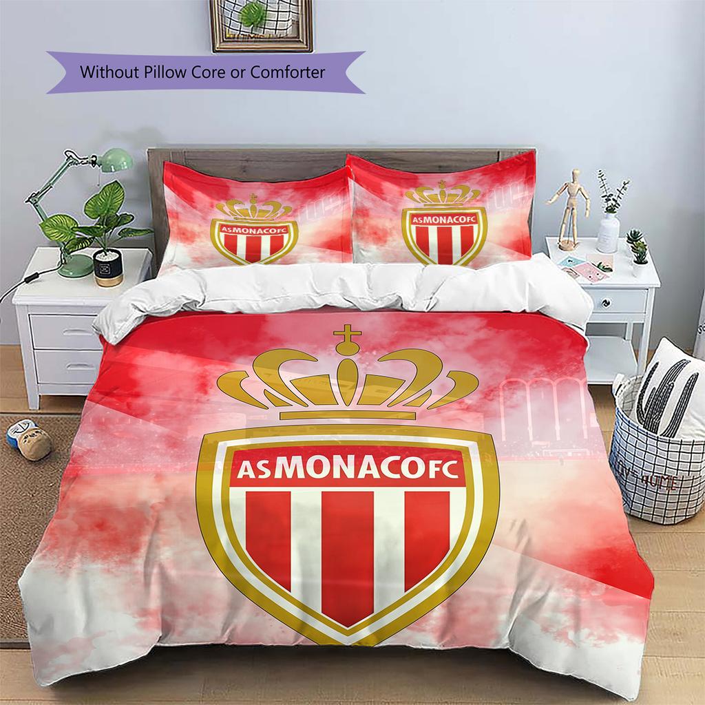 AS Monaco Football Club Pattern Bedding Quilt Set Home Decoration Gift (1 * duvet cover + 2 * pillowcase without core)
