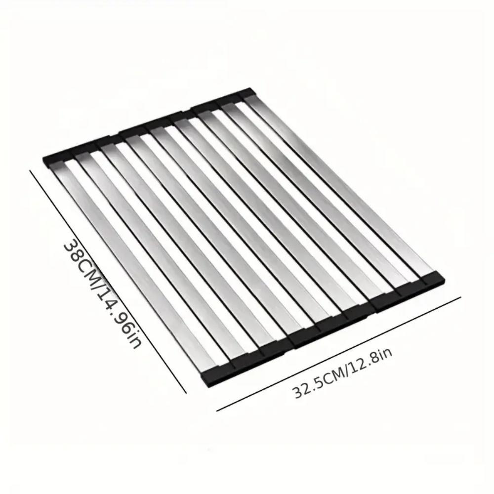 304 Stainless Steel Kitchen Sink Drain Rack, Sink Bowl and Dish Storage Rack, Foldable and Retractable Drain Basket