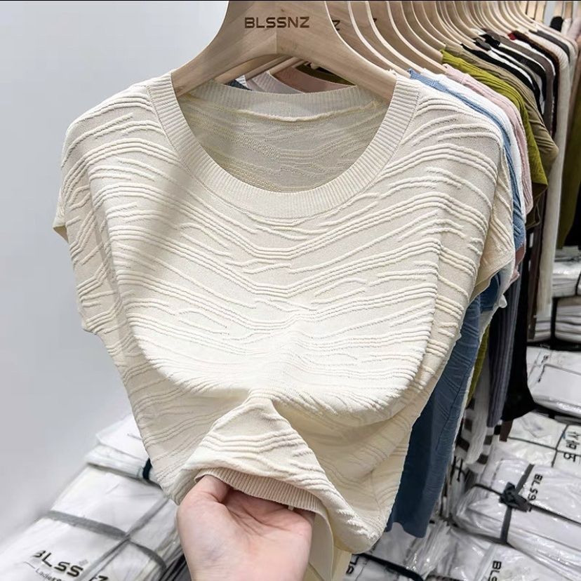 Tricoturi cu mâneci scurte Vară pentru femei Nou Top Slim Fit La modă Versatil Tricou Femei