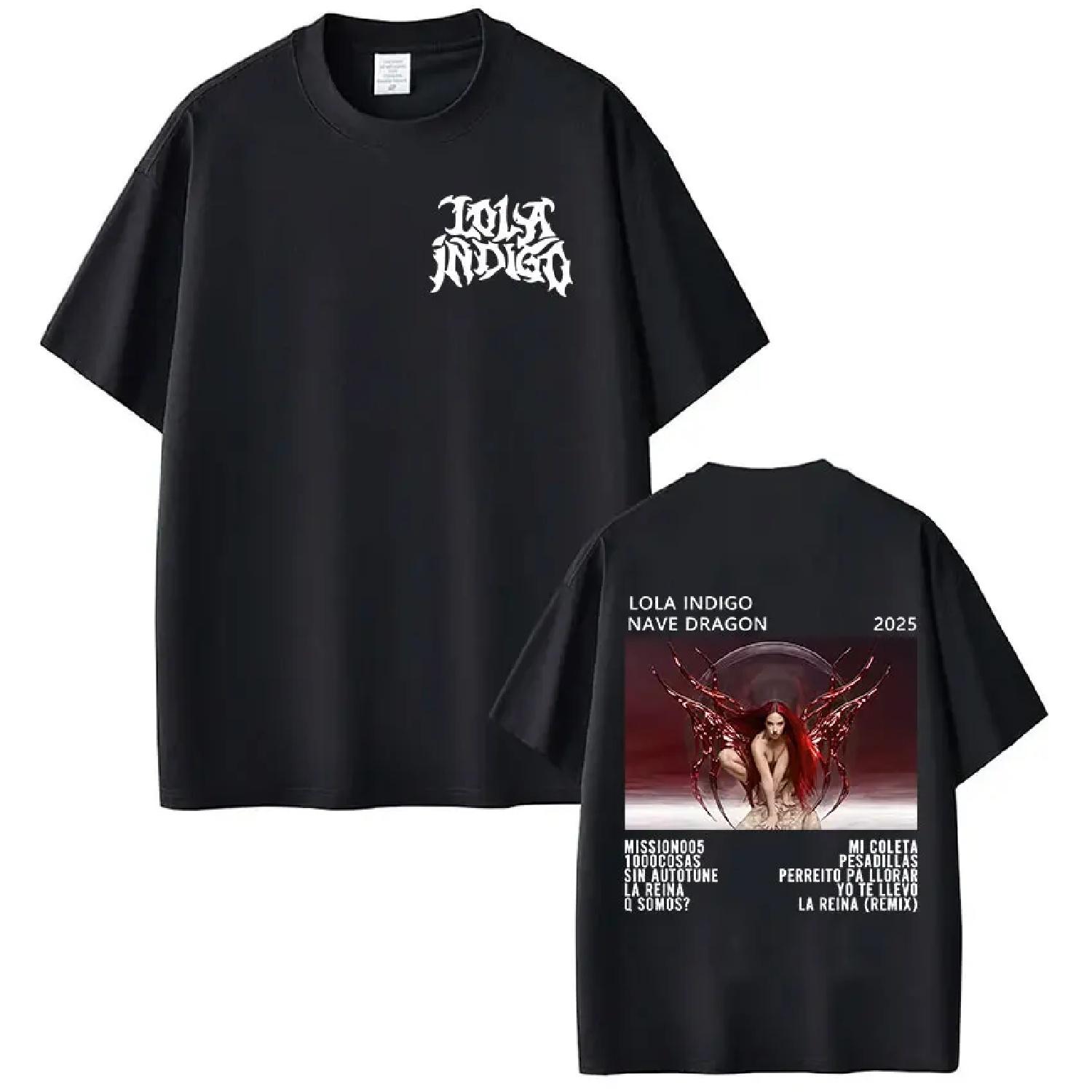 

Lola Indigo NAVE DRAGÓN 2025 Tour Merch T Shirts Men Women Hip Hop Fashion Short Sleeve T-shirts 100% Cotton Tee Shirt Oversized S чёрный