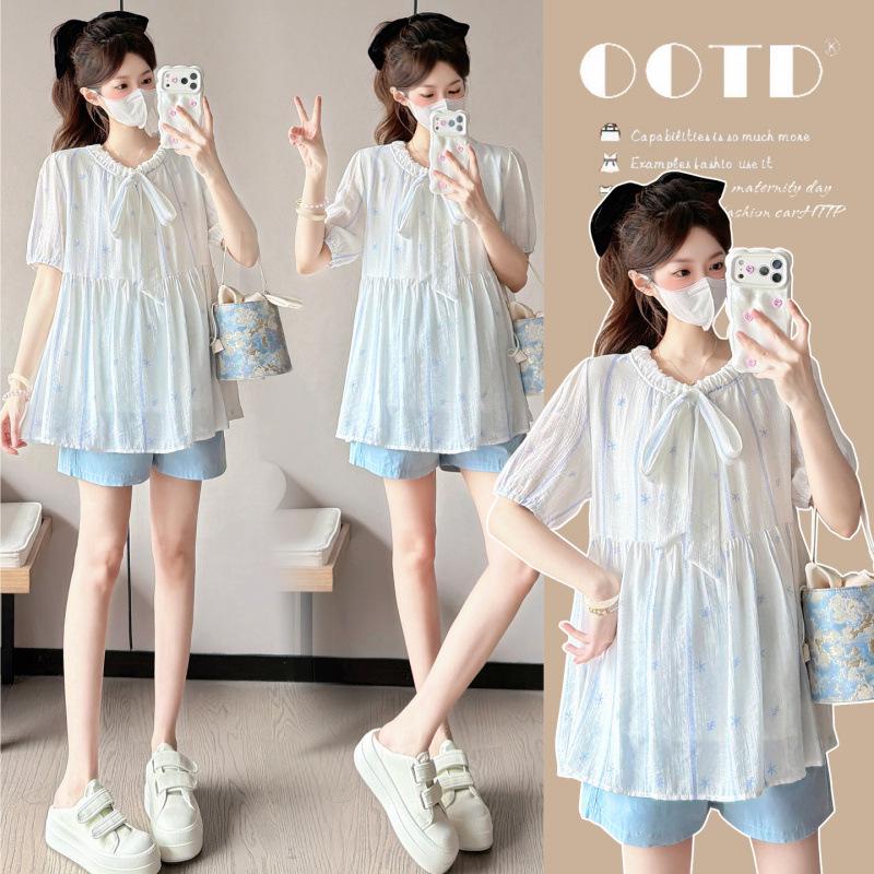 Trendy Summer Maternity Loose Fit Korean Doll Shirt Extra Large