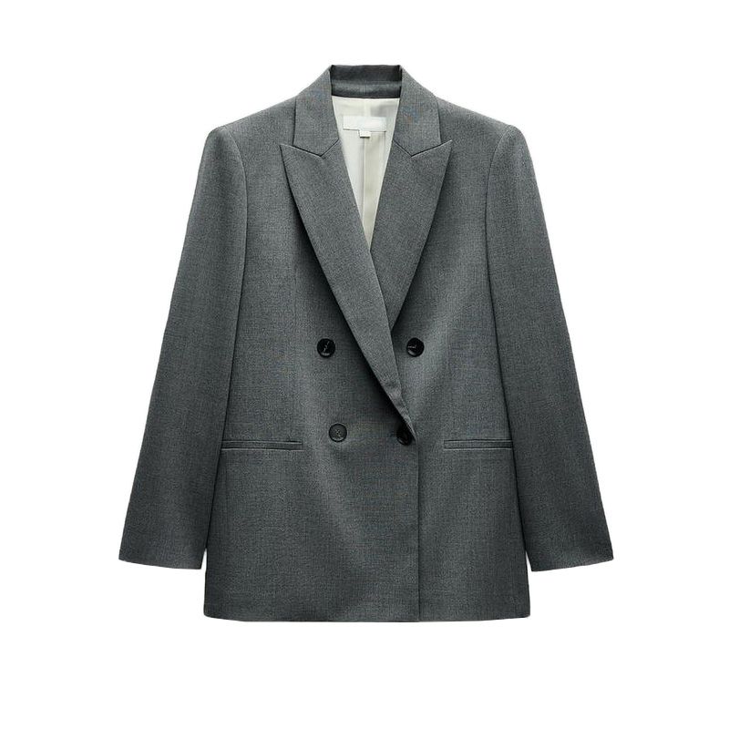 Lapel Long Sleeves with Padded Shoulder Double Breasted Suit Outwear 2129095 Pleated High Waist Wide Leg Pants 2125095