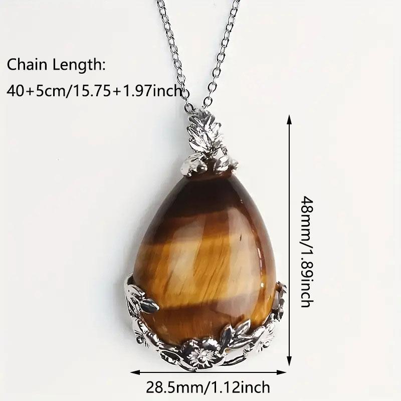 1pc Fashion Sweater Chain Teardrop-shaped Natural Stone Rose Necklace Ladies Pendant Jewelry Gifts