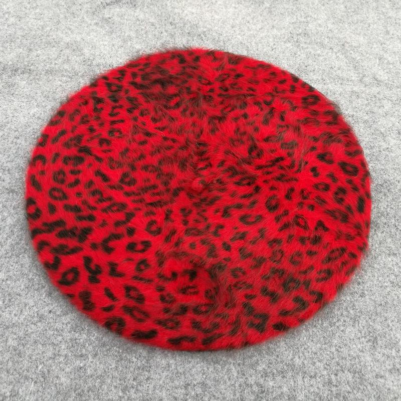 

Берет женский из кроличьего меха с леопардовым принтом в корейском стиле