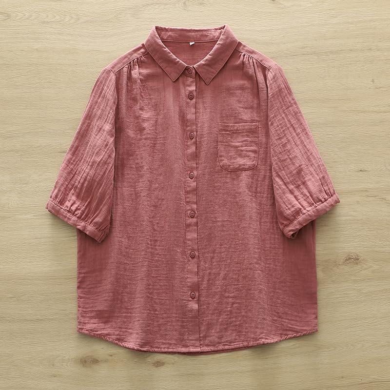 Double Gauze Gauze Short Striped Commuting [Hanmall] Shirt, 100% Cotton, Shirt, Blouse, Women's, Shirt, Sleeve, Top, Summer, Cotton, Casual, Simple,