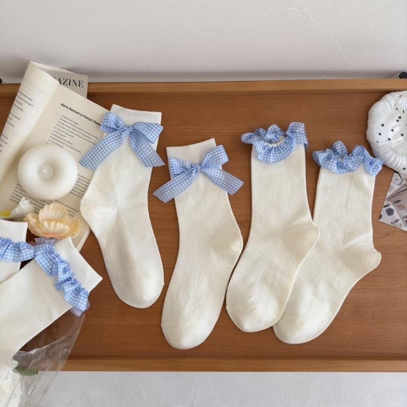 Chaussettes Hautes en Coton Pur Style Nouveau Printemps Été pour Femmes avec Dentelle et Nœud Ballet