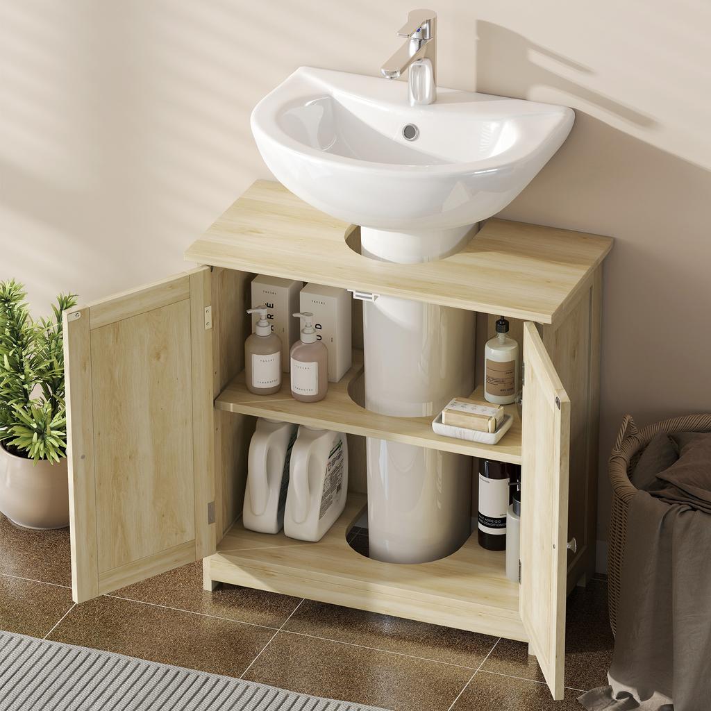 Bathroom Vanity Unit, Under-Sink Cabinet, 2 Doors, Shelf, 60 x 30 x 60 cm, Oak