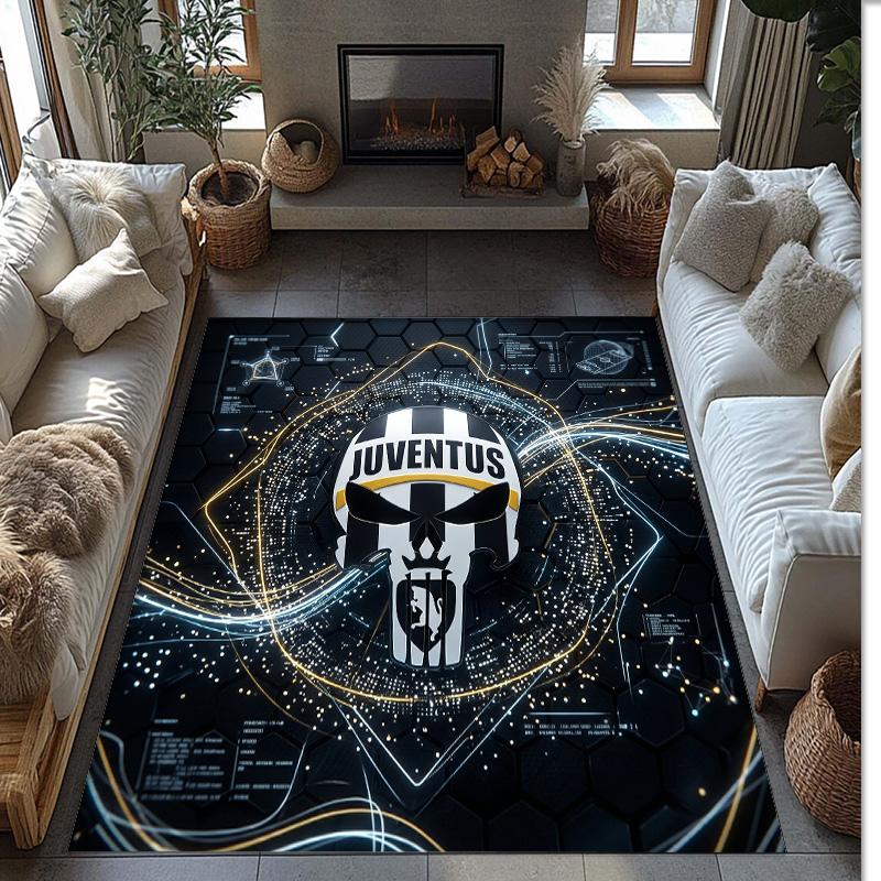 Tappeto in Flanella Stampato Juventus FC Antiscivolo Morbido Poliestere Tappeto per Pavimento Tappetino Decorativo per Interni per Camera da Letto Soggiorno Divano