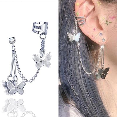 Fashion Butterfly Clip Earrings Ear Hook Stainless Steel Ear Clips Double Pierced Earring Women Girls Jewelry