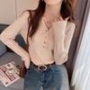 Ji Slim-fit Short Long Sleeve Bottom Knitted Sweater Top Design Sense Neck Hollow V-Neck Sweater Women's Inner Wear