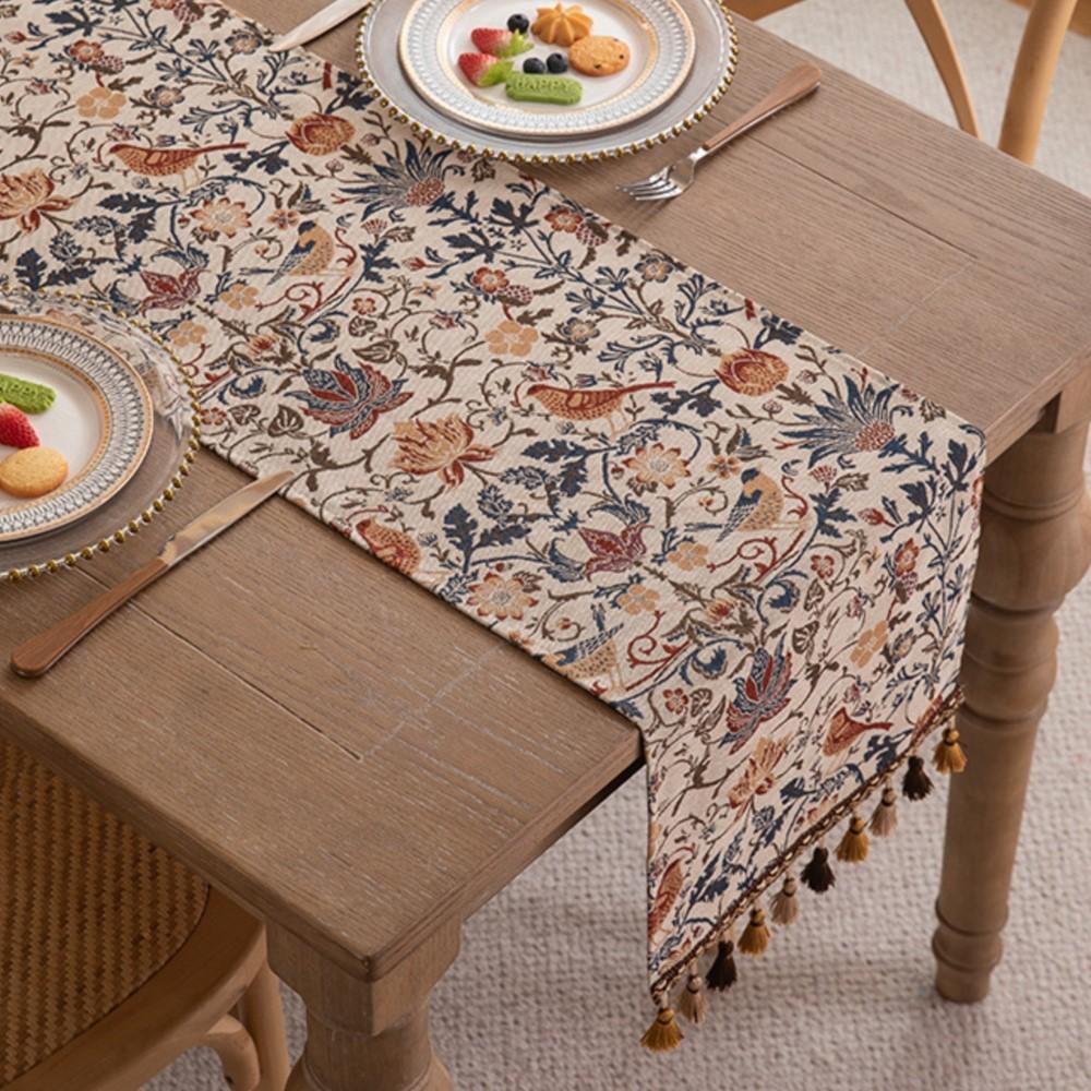Yarn-Dyed Jacquard Tassel Trim Ins Coffee Table/TV Stand/Bed Decorative American Retro Bohemian Table Poly-Cotton Tablecloth