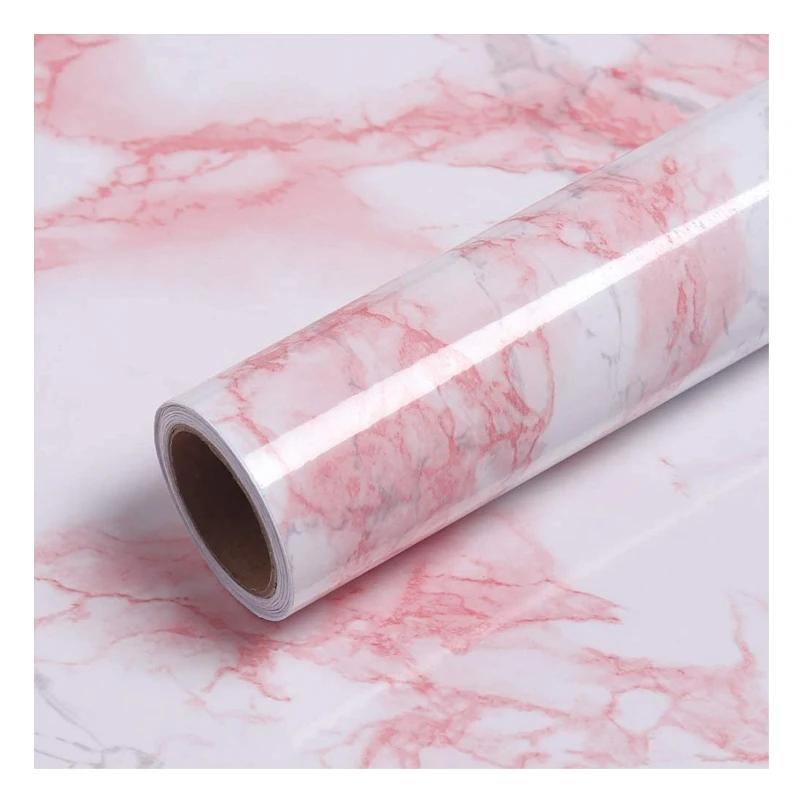 Vinyl Pink Marble Wallpapers Peel Self-adhesive Removable Waterproof Wall Covering Table Countertop Cabinet Furniture Stickers
