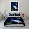 3Pcs Japanese Red-Crowned Crane Bedding Set, Watercolor Crane Under Moon Print Duvet Cover + 2 Pillowcases,Exquisite Gifts