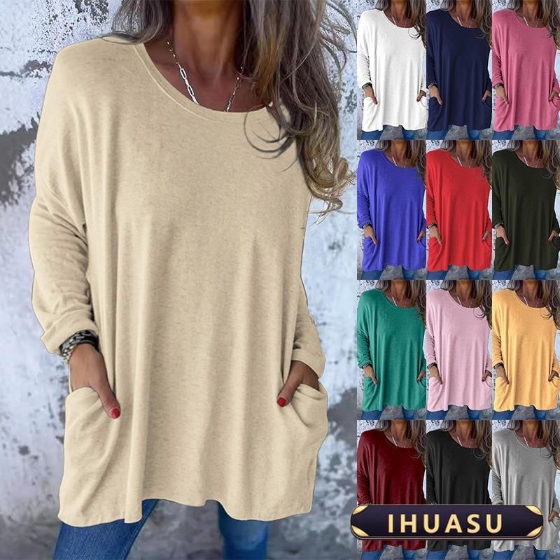 IHUASU Women's Fashion Casual Long Sleeve Autumn Winter O-Neck Blouses & Shirts Elegant
