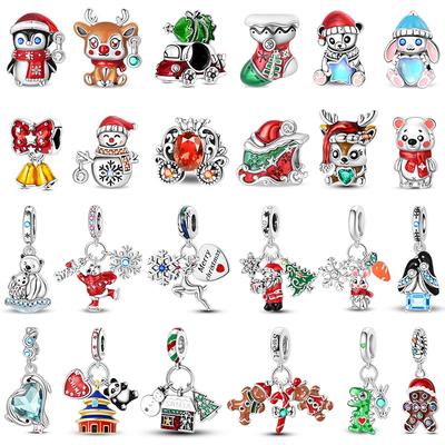 Winter Charms Copper Elk Bear Santa Claus Charms Beads Fit Original Bracelets For Women Diy Festival Jewelry Gifts