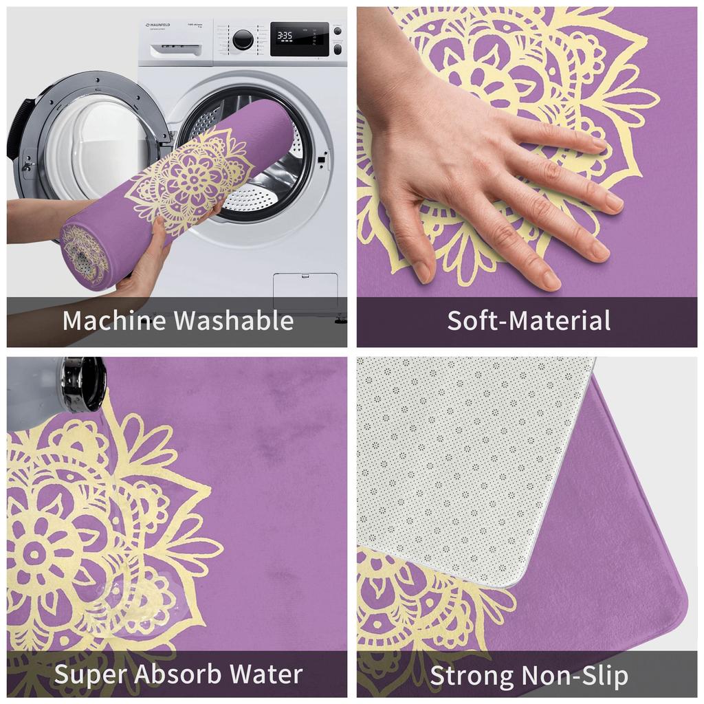 Purple and Gold Mandala Non-slip Doormat Floor Mat Water oil proof Carpet Rug for Kitchen Entrance Home Bathroom Footpad Mats