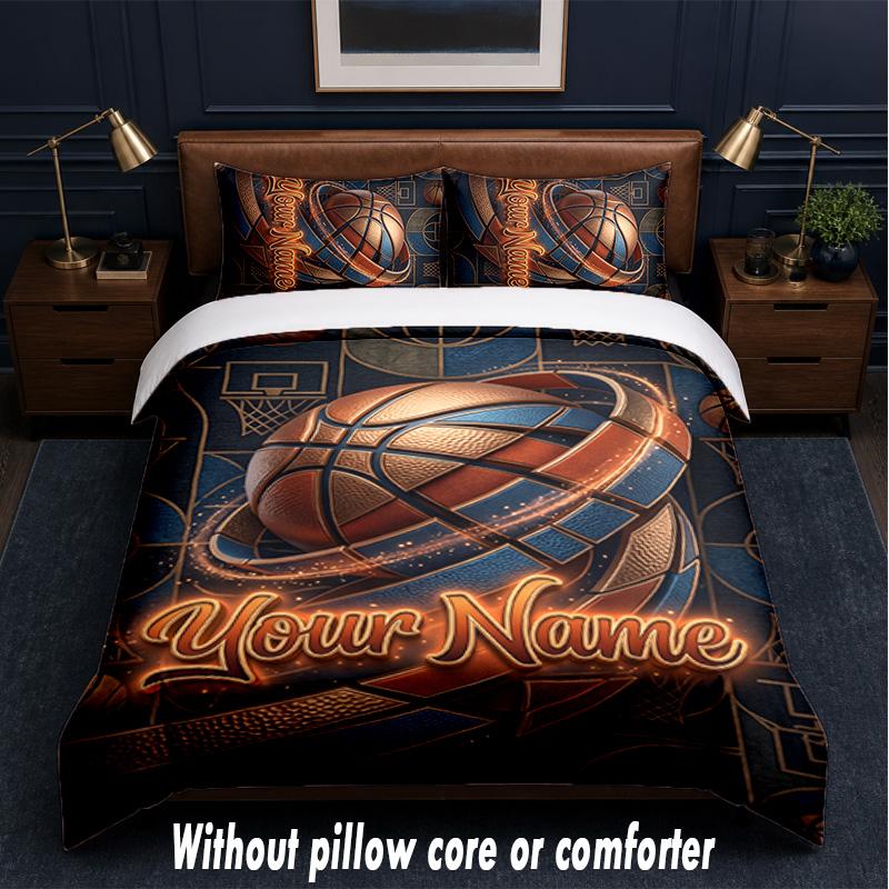 Basketball Theme Custom Text Or Name 3Pcs Bedding Set,1 Flat Sheet & 2 Pillowcases Personalized Home Bedding